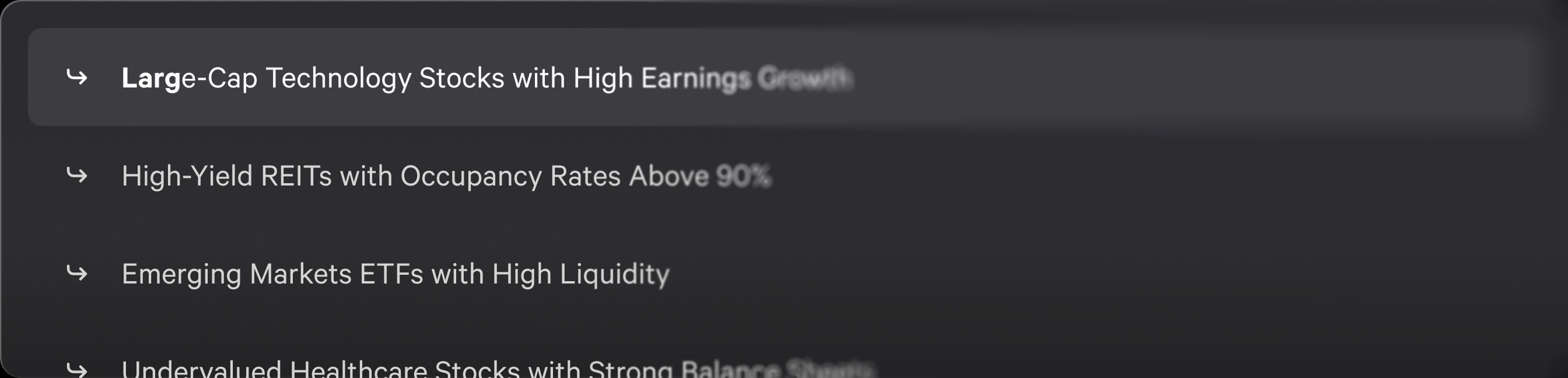 Fey Finder showcasing smart suggestions for popular queries and investor searches.