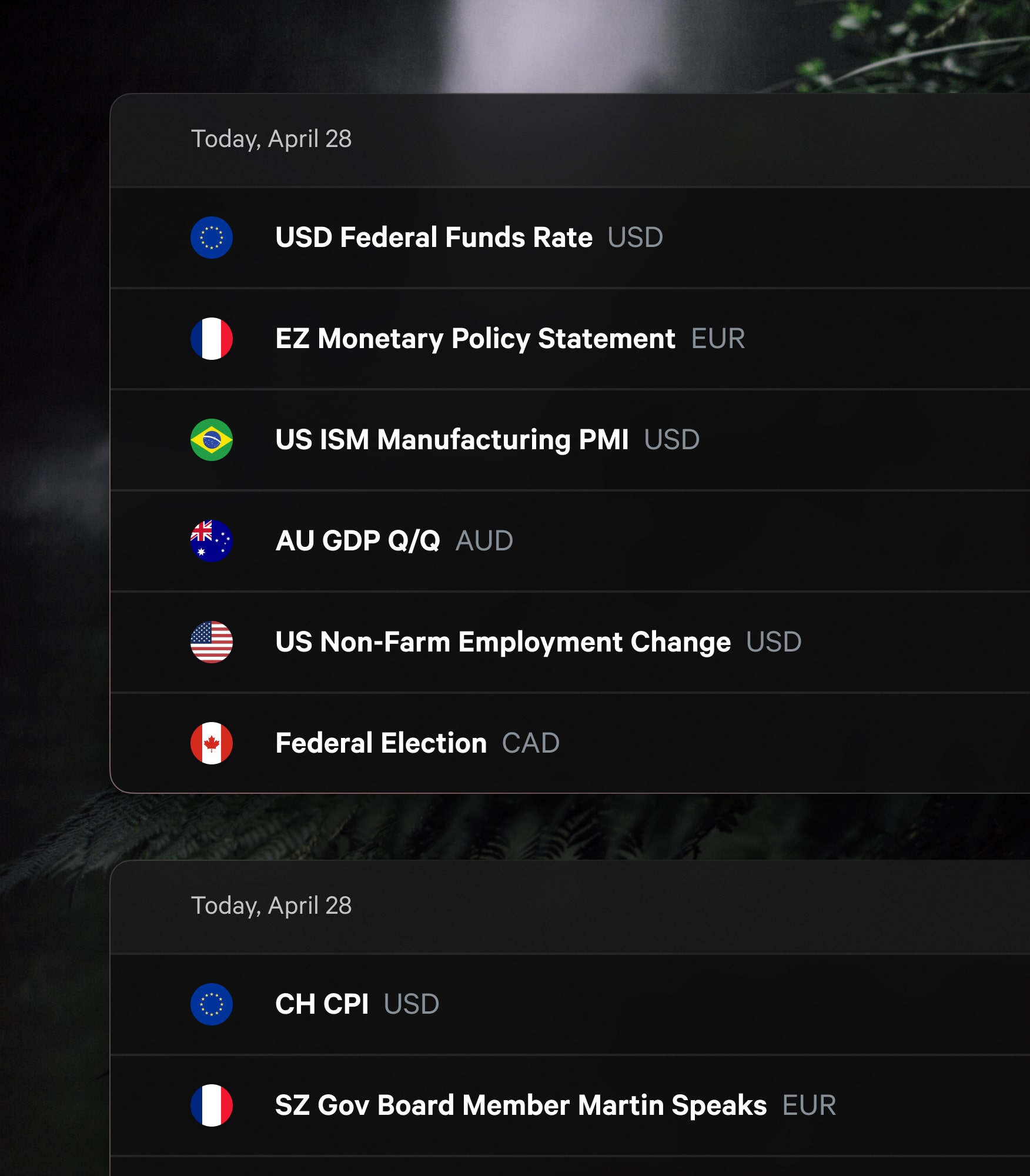 Economic calendar